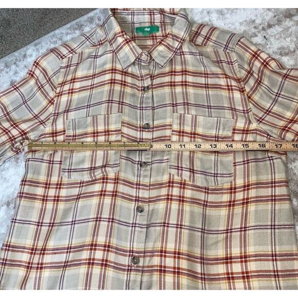 Dip brand tan and brown Fall earth tone colors plaid flannel button up SZ SM - Picture 5 of 6